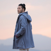 楠麻中国风棉衣男苎麻手工盘扣棉服保暖加厚唐装 外套连帽上衣叶罗