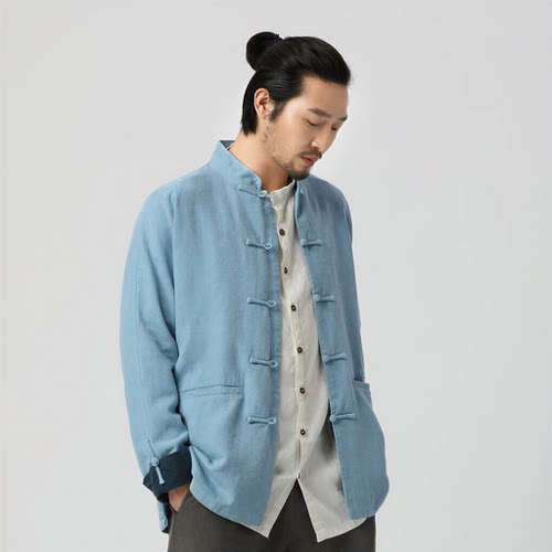 楠中国风100%苎麻手工盘扣外套