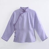 九分连袖 春秋 旗袍上衣 亚麻盘扣改良中式 淡紫 龙妙 女装 新款