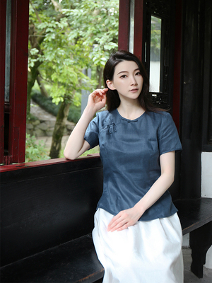 改良旗袍上衣龙妙亚麻中式盘扣夏