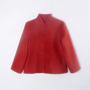 双面呢加厚羊毛呢唐装 新款 上衣盘扣中式 女装 红色 龙妙 外套 冬装