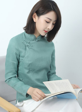 复古盘扣旗袍上衣龙妙纯亚麻中式