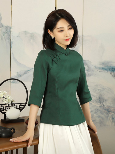 盘扣旗袍上衣龙妙亚麻中式女装