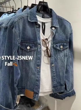 ADD蓝色牛仔外套2025早秋新款百搭宽松显瘦字母贴标设计感上衣女
