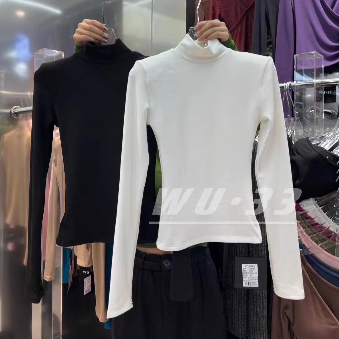 糖果色T恤半高领加绒打底衫上衣