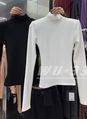 wu.33韩版冬季新款百搭显瘦加绒设计感高领内搭打底衫正肩T恤上衣