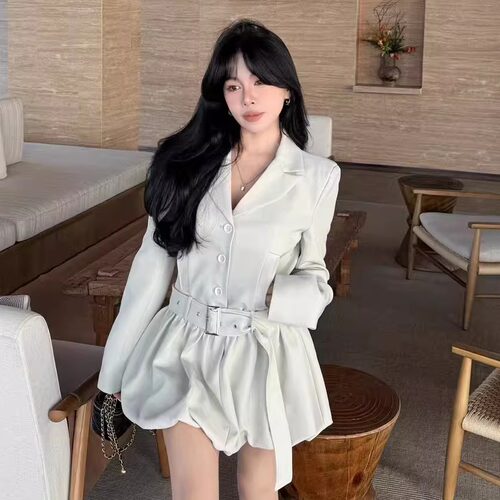 气质收腰显瘦花苞设计西装连衣裙