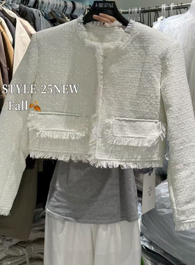 ADD小香风外套2025秋季新款气质显瘦单排扣毛须边设计感短外套女