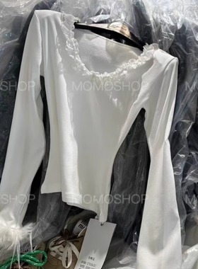 Momo家韩版秋冬新款显瘦蕾丝花边设计感v领内搭打底衫毛毛袖上衣