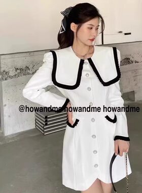 气质显瘦撞色娃娃领西装连衣裙