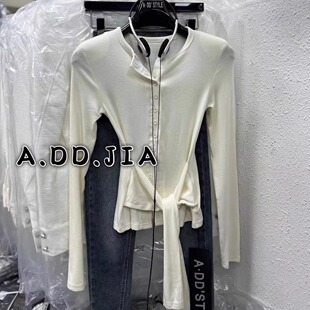 前后绑带设计感长袖 ADD韩版 秋季 新款 女 T恤v领上衣纯色内搭打底衫