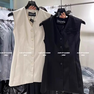 ADD短裙2026早秋新款 气质显瘦单排扣设计感v领背心连衣裙a字裙女