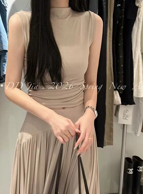 ADD套装26夏季韩系百搭显瘦半高领设计感背心T恤+高腰长裙两件套