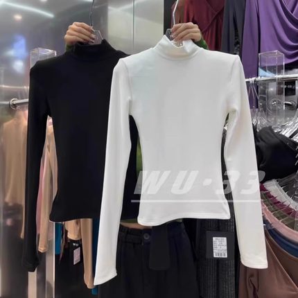 wu.33高领T恤2025春季新款韩版百搭显瘦糖果色打底衫长袖内搭上衣