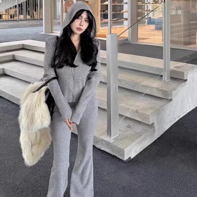 气质收腰显瘦设计感加绒套装长裤