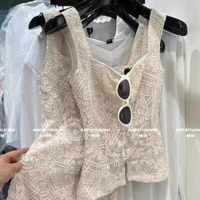 气质显瘦提花设计感无袖背心上衣