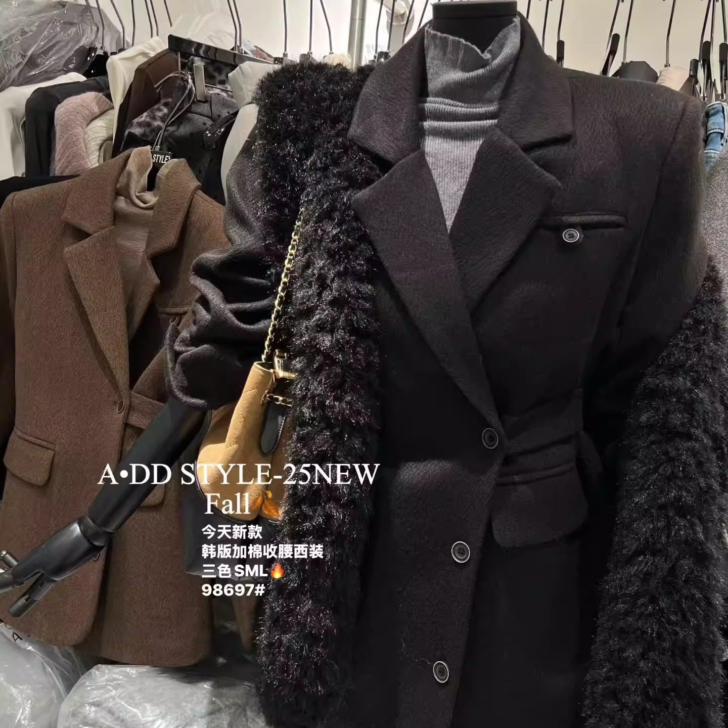 ADD西装外套2025冬季新款气质显瘦单排扣收腰设计感毛呢西服外套