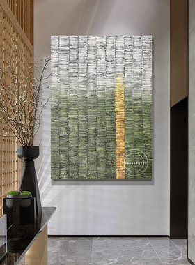 手绘肌理油画绿色系装饰画玄关挂画客厅落地画餐厅过道走廊抽象画