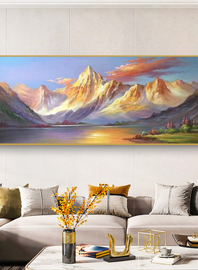 背靠金山客厅纯手绘挂画立体油画卧室高级横幅沙发背景墙装饰墙画