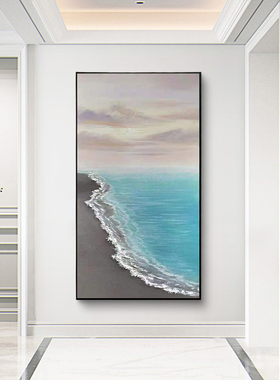日出纯手绘艺术油画奶油风走廊玄关装饰画简约现代沙发背景墙挂画