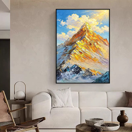 日照金山手绘立体油画客厅沙发背景墙装饰画肌理画高级感玄关挂画