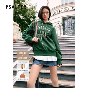 PSALTER诗篇植绒印花插肩袖 连帽休闲女卫衣2025冬款