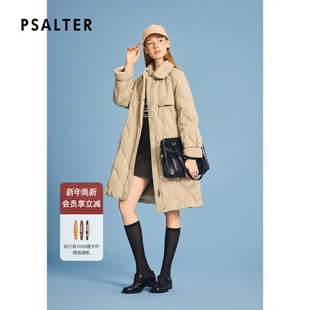 新款 诗篇专选复古颗粒羊毛拼接撞色翻领绗缝长款 羽绒服2026春季