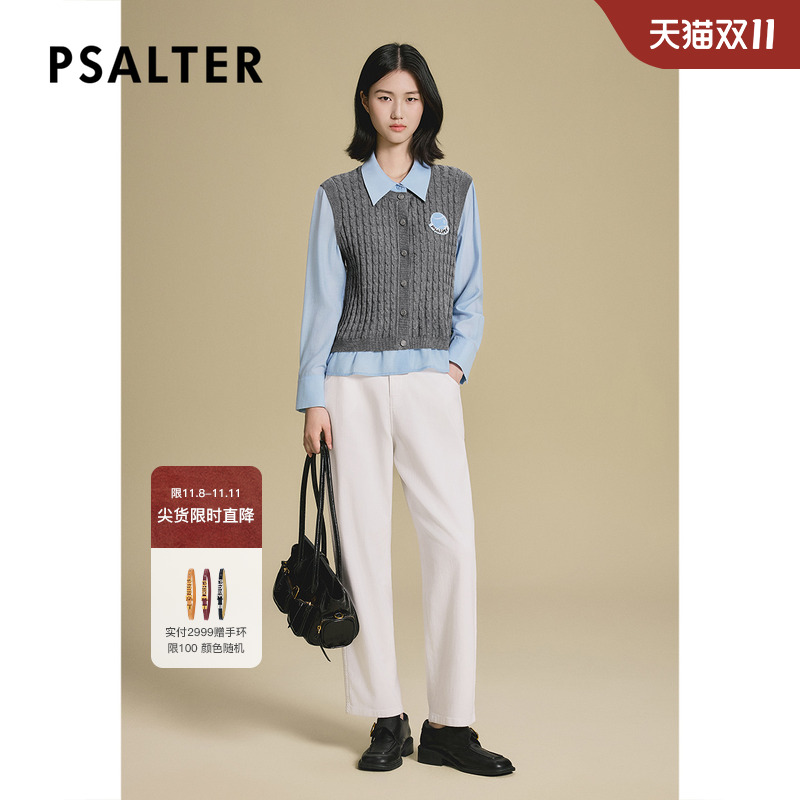 诗篇专选复古学院假两件衬衫拼接毛针织衫2025秋季新款