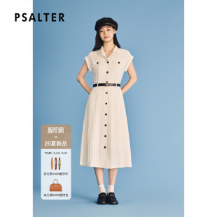 配腰带 新款 诗篇专选天丝麻混纺人字纹无袖 收腰连衣裙2026夏季