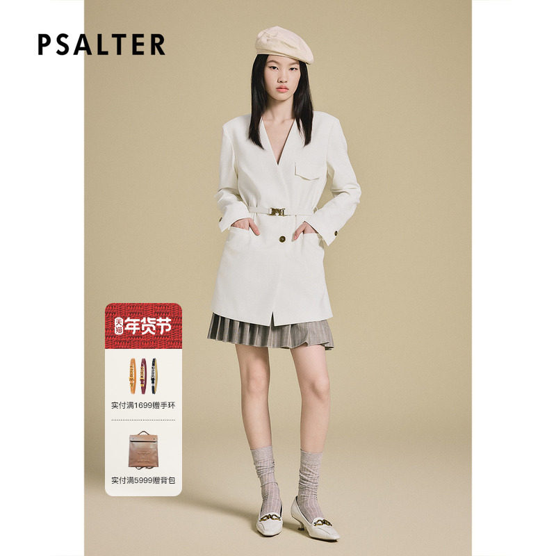 PSALTER诗篇系腰带显瘦无领口设计双排扣西服外套2025夏款,女装/女士精品,短外套,淘宝优惠券,粉丝福利购,淘宝优惠卷