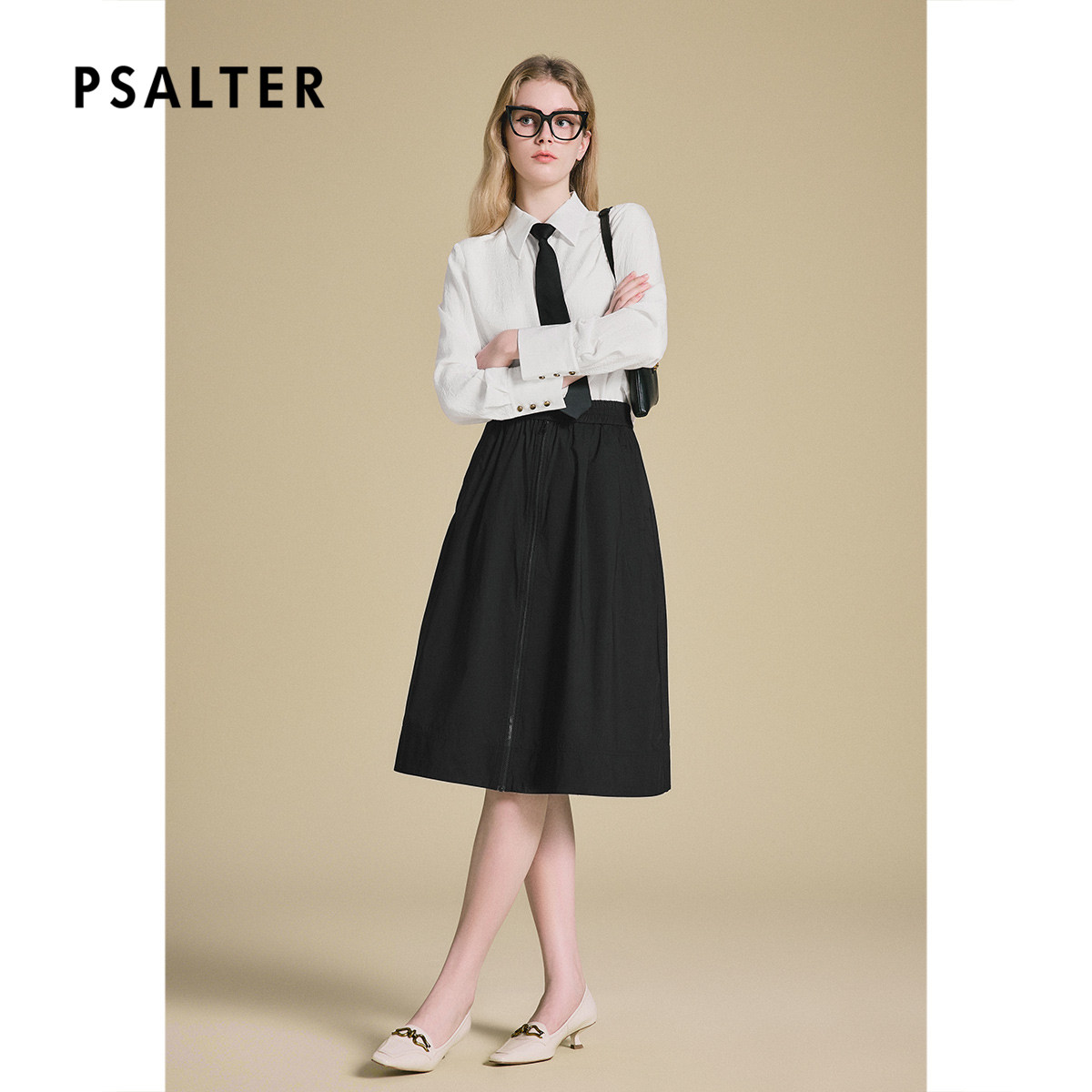 PSALTER诗篇100%醋酸白色宽松领带百搭学院风衬衫女早秋图片
