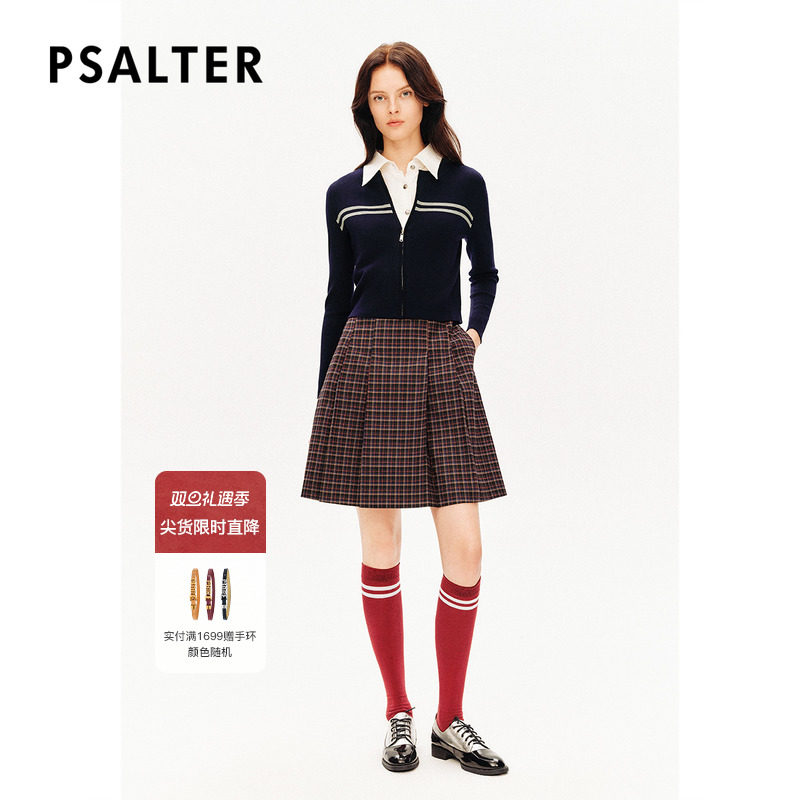 PSALTER诗篇羊毛针织开衫衬衫拼接格纹连衣裙两件套秋款