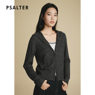 诗篇专选连帽双拉链长袖麻花针织开衫毛衣外套上衣2025秋季