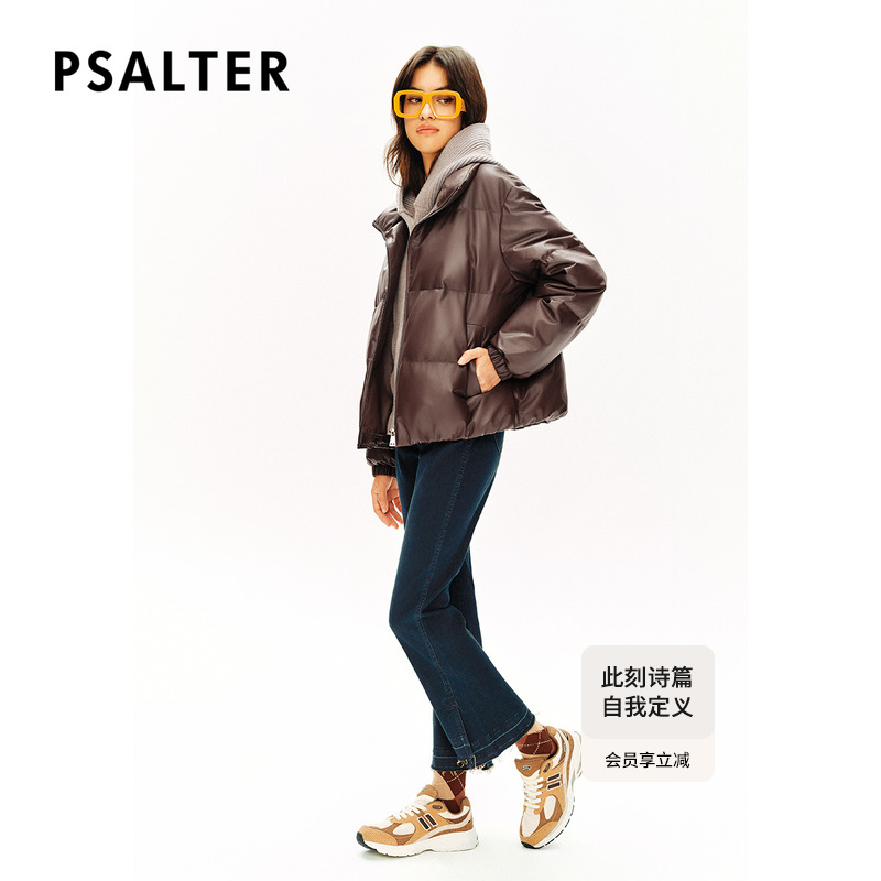 诗篇专选雅丹白鸭绒羊皮针织连帽羽绒服冬