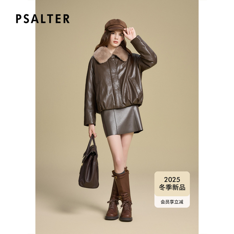 诗篇专选美拉德皮羽绒茧型显瘦可拆水貂领短款羽绒服2025冬季新款
