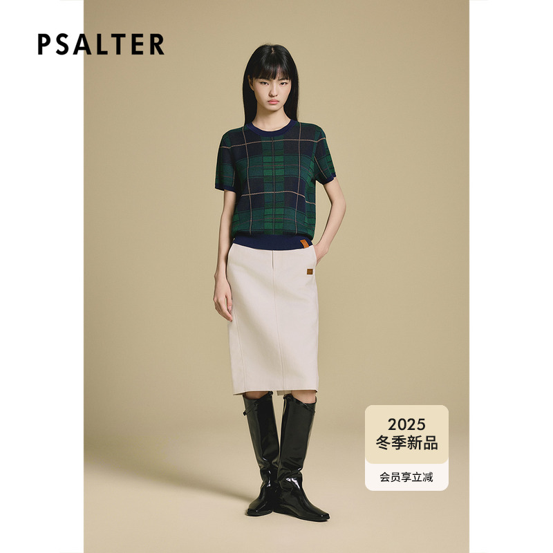 PSALTER诗篇学院风格纹图案圆领短袖针织衫2025秋季新款