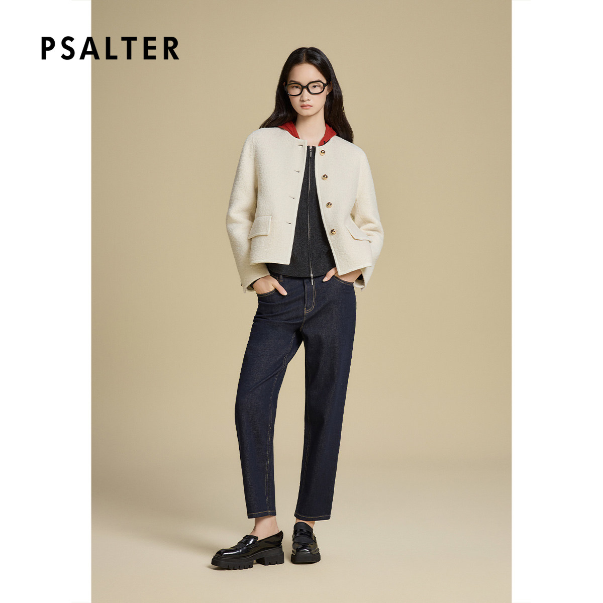 诗篇专选简约风双面呢小香风短款毛呢外套女2025冬季新款