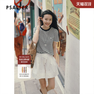 新款 PSALTER诗篇轻薄纯棉条纹短袖 宽松圆领上衣针织女t恤2025夏季