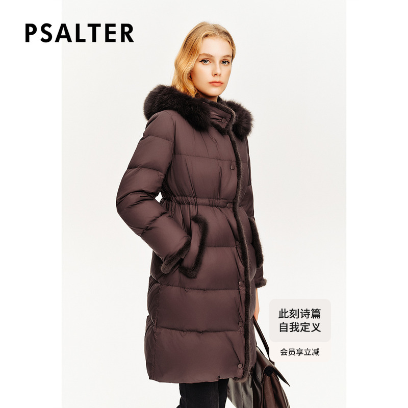 诗篇专选狐狸毛领水貂毛条拼接羽绒服冬