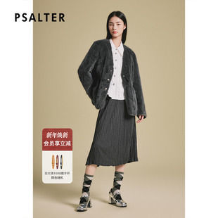 诗篇专选一手长V领H廓形桑蚕丝填充内胆水貂皮草外套2025新款