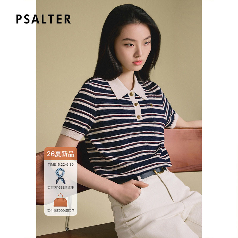 【聪颖学院风】诗篇专选条纹翻领POLO领薄款短款T恤2026夏款
