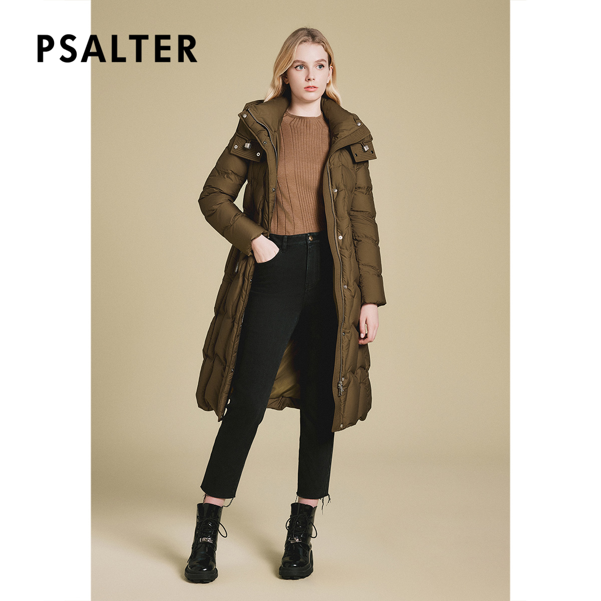 PSALTER诗篇柔软轻巧鹅绒无缝填充长款连帽羽绒服女冬款