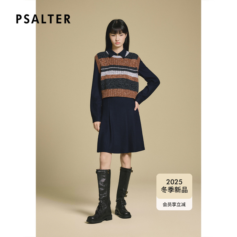 PSALTER诗篇学院风条纹两件套毛衫连衣裙2025冬季新款