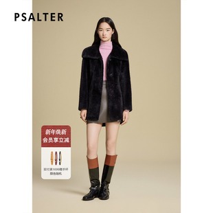 新款 诗篇专选海军领中长款 拉贡直毛皮毛一体外套2025冬季