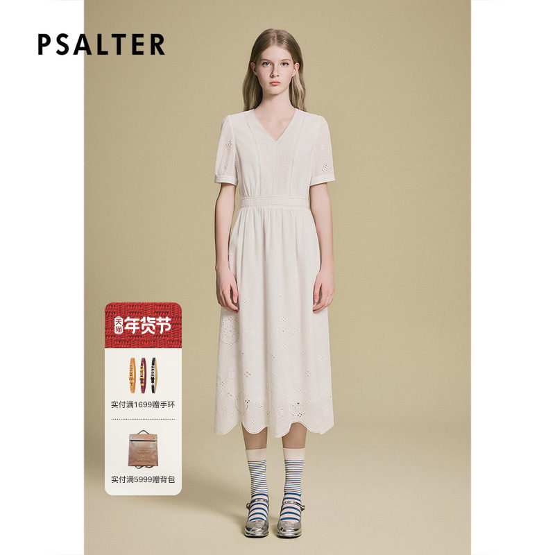 诗篇专选艺术风定位镂空水溶绣打揽收腰连衣裙2025夏款