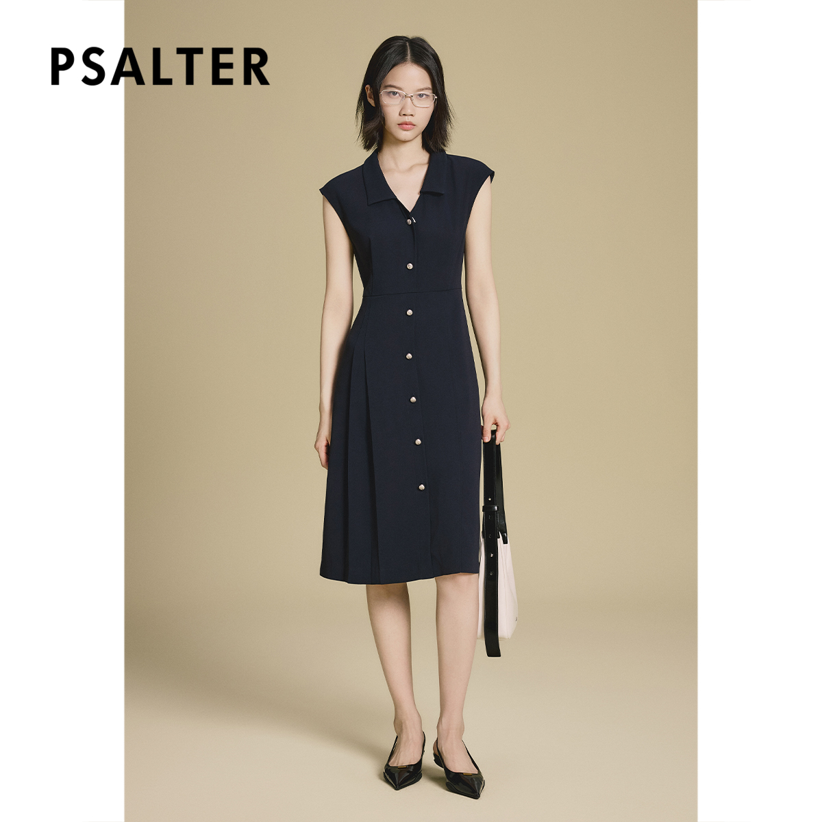 PSALTER诗篇复古减龄V领学院风无袖三醋酸连衣裙2025夏季新款