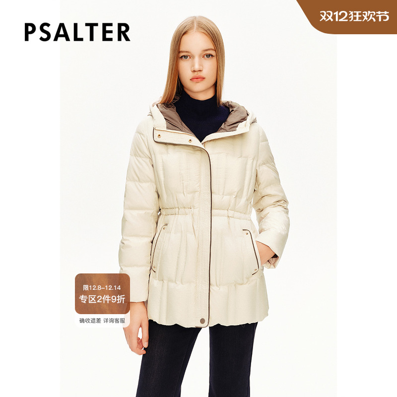 诗篇专选高密格纹肌理鹅绒服一手长连帽白鹅绒羽绒服冬款