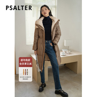 诗篇专选高密缎面防钻绒立领连帽收腰白鸭绒羽绒服冬款