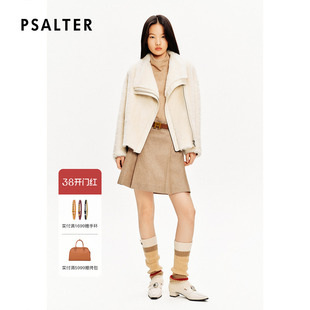 PSALTER诗篇皮毛一体不规则设计大翻领羊毛皮草短外套冬款