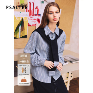 新款 诗篇专选时尚 女宽松显瘦披肩设计上衣2026春季 衬衫 条纹长袖